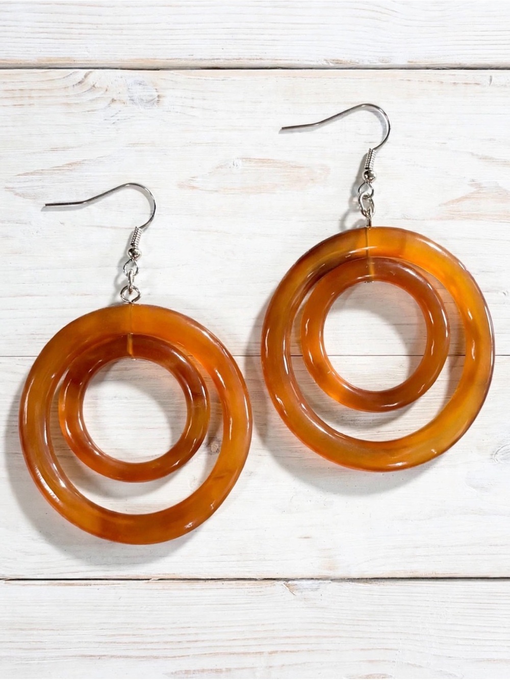 Natural Horn Double Hoop Earrings - Amber Honey - Lightweight Statement